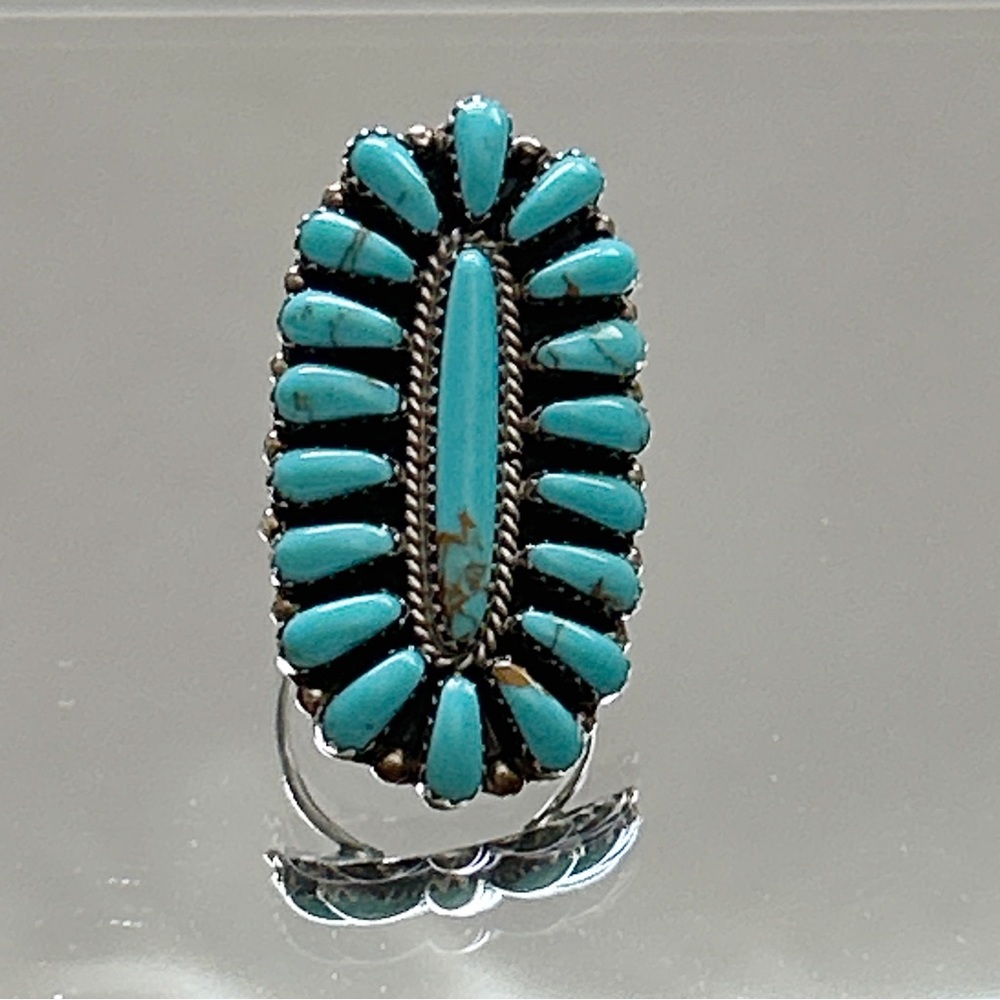 Vintage Dean Brown Navajo Turquoise Cluster Sterling Silver Ring - Picture 6 of 13